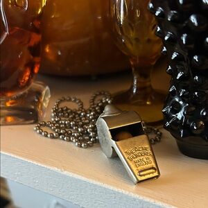 Vintage Acme THUNDERER Silver Metal Whistle Necklace